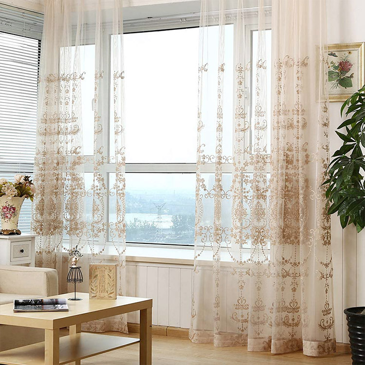 Fournisseur chinois de haute qualité 100% polyester Ready Made Flower Bed Jacquard Sheer Curtain Sheers Fabrics