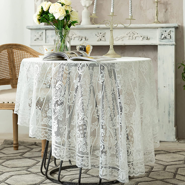 Couverture dîner blanc mariage floral jacquard polyester dentelle nappe unie table ronde tissu