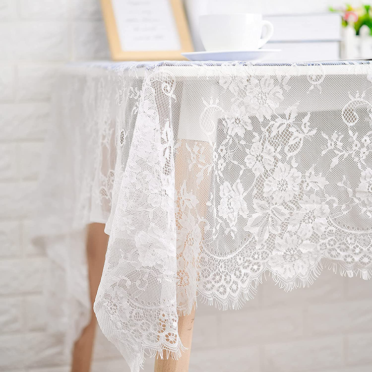 Décorations blanc floral uni jacquard dîner dentelle polyester nappes de mariage tissu