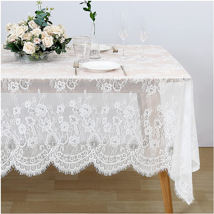 Tissu de vêtements de table jacquard en dentelle de mariage en polyester blanc léger rectangle uni