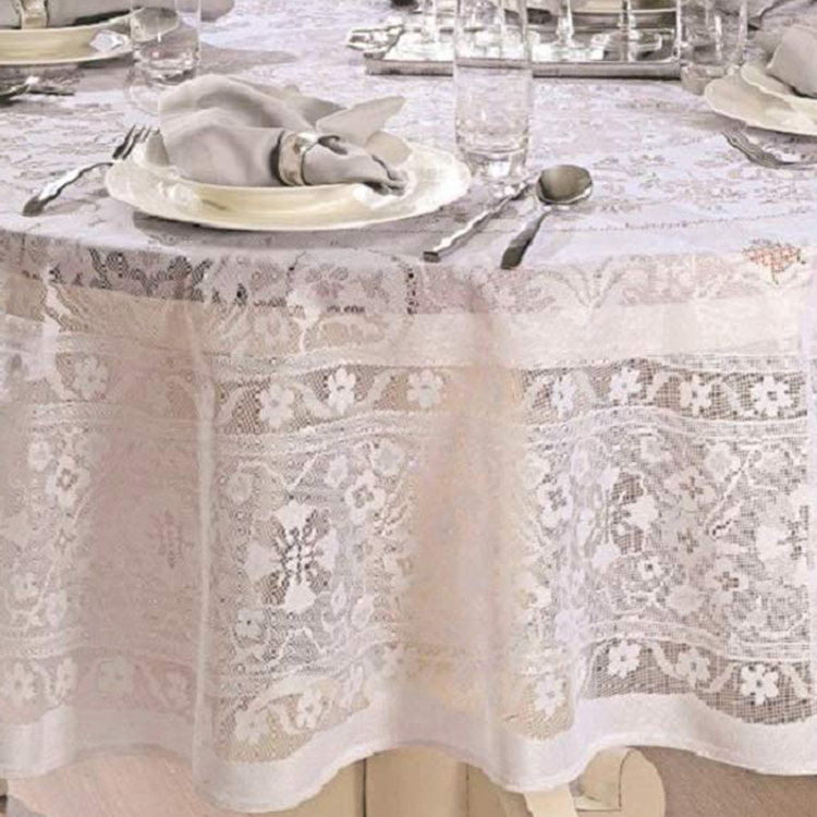 Couverture de dentelle élégante blanche tissu de nappes rondes jacquard floral pour la fête de mariage