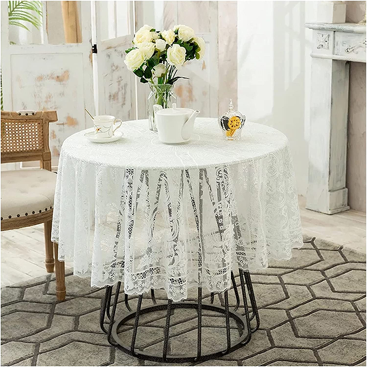 Couverture dîner blanc mariage floral jacquard polyester dentelle nappe unie table ronde tissu