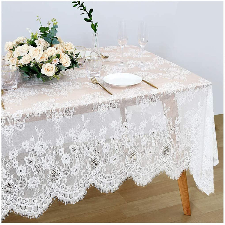 Tissu de vêtements de table jacquard en dentelle de mariage en polyester blanc léger rectangle uni