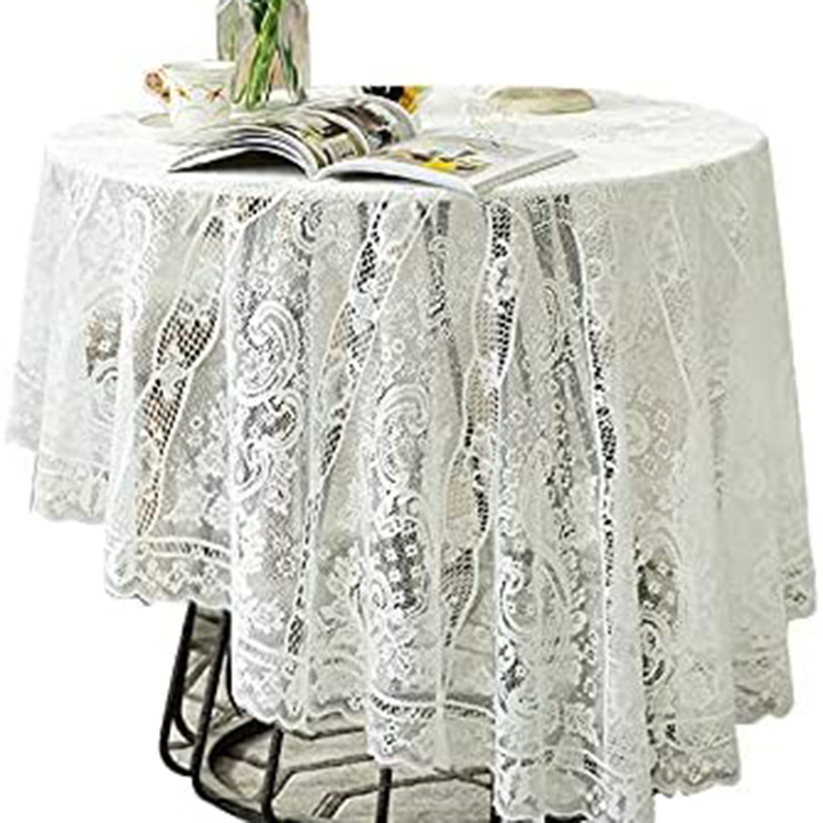 Couverture dîner blanc mariage floral jacquard polyester dentelle nappe unie table ronde tissu