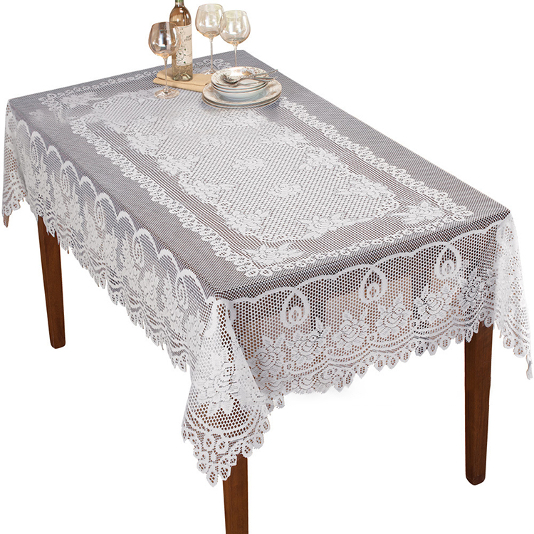 Tissu de nappe en dentelle ronde uni jacquard blanc de mariage en polyester à fleurs florales personnalisées