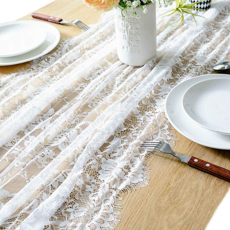 Fête de mariage polyester couverture blanche dentelle florale table à manger tissu tissu