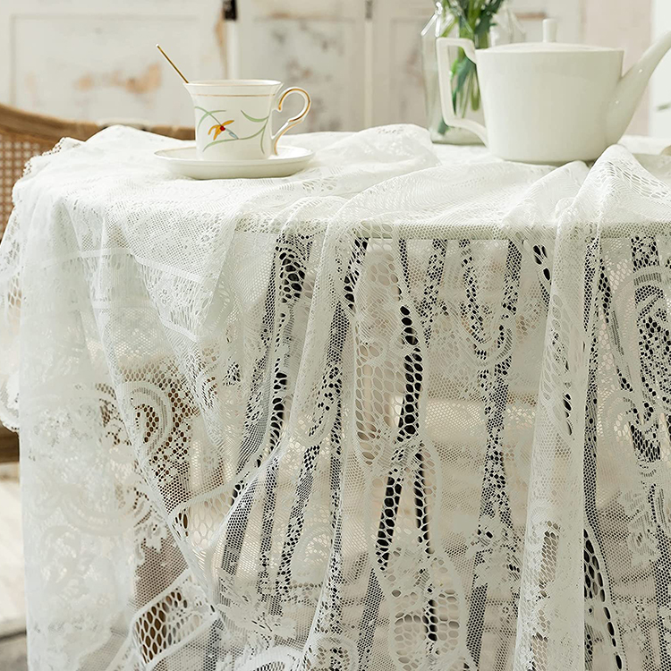 Couverture dîner blanc mariage floral jacquard polyester dentelle nappe unie table ronde tissu