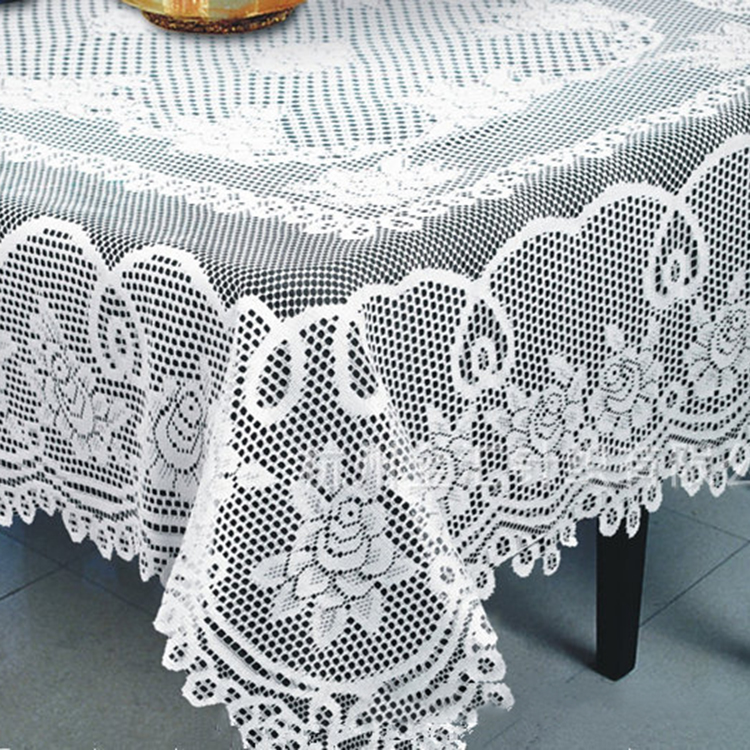 Tissu de nappe en dentelle ronde uni jacquard blanc de mariage en polyester à fleurs florales personnalisées